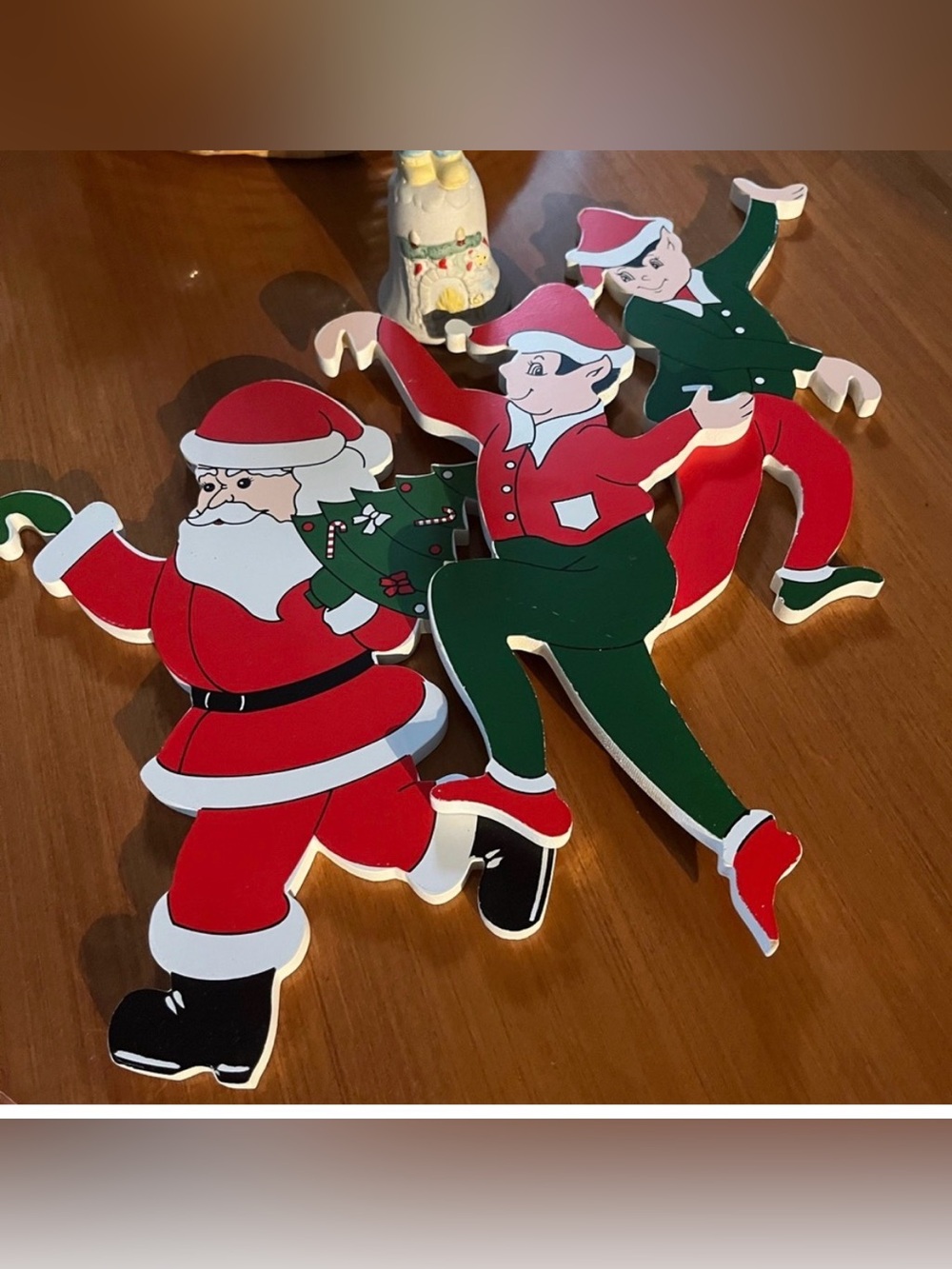 Vintage-Inspired Santa and Elves Wooden Wall Decorations - Red & Green